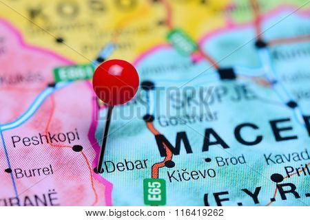 Debar pinned on a map of Macedonia