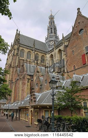 Facade Of The Grote Kerk (sint-bavokerk) In The  Historic Center Of Haarlem, The Netherlands