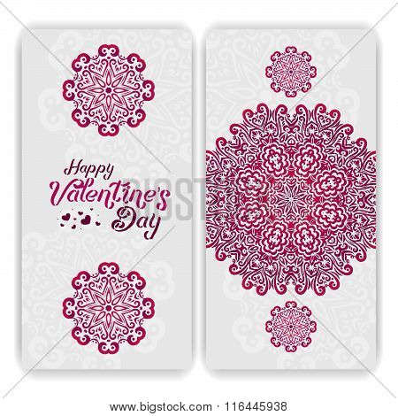 Happy Valentine's Day Greeting Card Template. Lacy Romantic Indian Style Invitation. Happy Valentine