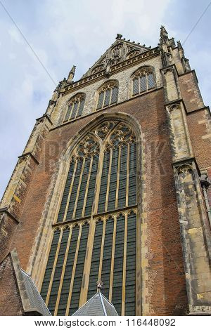 Facade Of The Grote Kerk (sint-bavokerk) In The  Historic Center Of Haarlem, The Netherlands