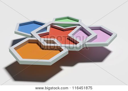 Five Colorful Three-dimensional Hexagons From Above