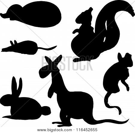 Set Of Hand Painted Ink Animals In Black Color