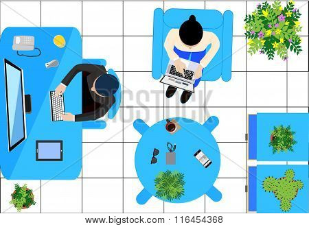 workplace office top view workspace- vector illustration
