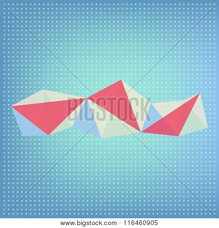 Vector Abstract Polygonal Red, Blue And White Transparent  Shapes  On Blue Background With Stars