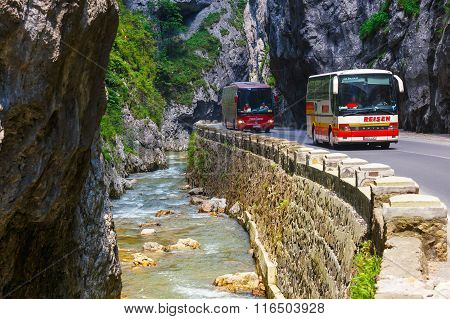 Bicaz Gorges, Romania - July 07, 2015 : Tourists Visit The Bicaz Canyon. Canyon Is One Of The Most S