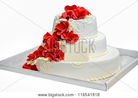 A birthday cake with a card for writing of the text.