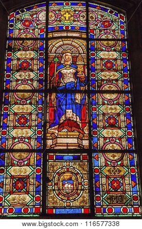 Queen Blanche Of Castile Stained Glass Basilica Saint Louis En L'ile Church Paris France