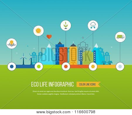 Green eco city infographic. Ecology concept,