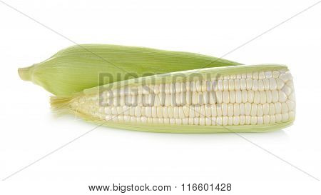 Uncooked White Corn Wil Leaf On White Background