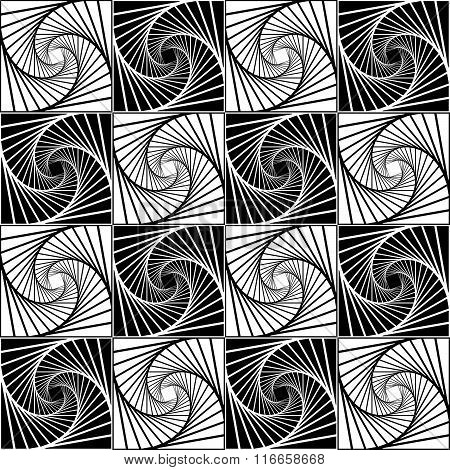 Seamless Monochrome Pattern With Grid Of Twirly, Spiral Tiles