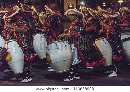 Group Of Candombe Drummers At Carnival Parade Of Uruguay