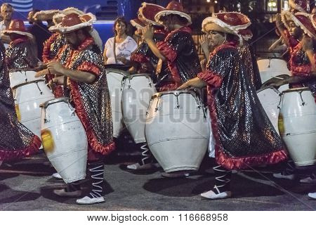 Group Of Candombe Drummers At Carnival Parade Of Uruguay