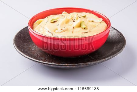 indian dessert or indian sweet Shrikhand, made up of strained yogurt or chakka, popular in maharasht