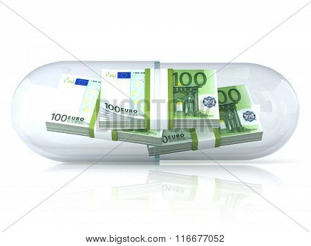 Transparent pill capsule with euros stack inside