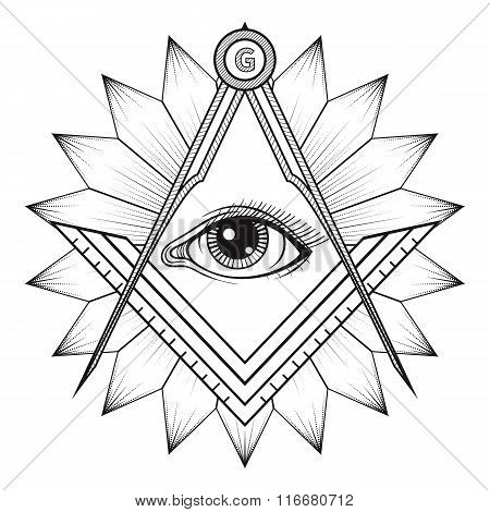 Masonic square and compass symbol, Freemason sacred society embl