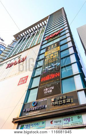 Seoul - March 7 2015: Myeong-dong Neon Lights In Seoul, South Korea On March 7, 2015.