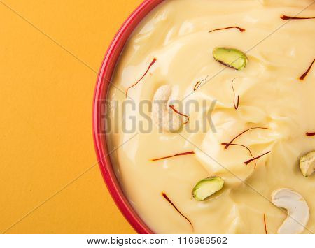 indian dessert or indian sweet Shrikhand, made up of strained yogurt or chakka, popular in maharasht