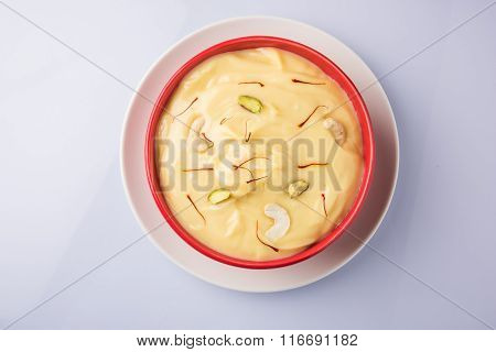 indian dessert or indian sweet Shrikhand, made up of strained yogurt or chakka, popular in maharasht