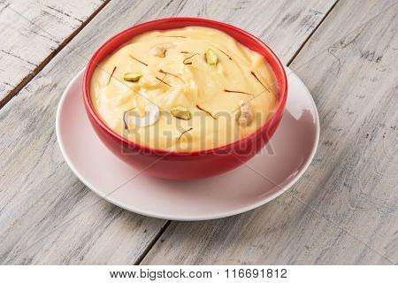 indian dessert or indian sweet Shrikhand, made up of strained yogurt or chakka, popular in maharasht