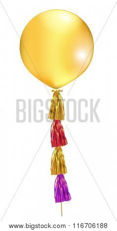 Gold big latex balloon with tassel. Vector illustration.