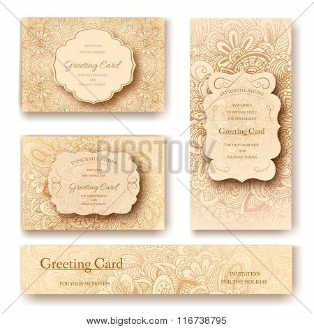 Set of ethnic ornament banners and flyer concept. Vintage art traditional, Islam, arabic, indian, ot