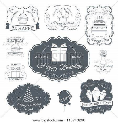 Happy birthday set label template of emblem element for your product or design, web and mobile appli