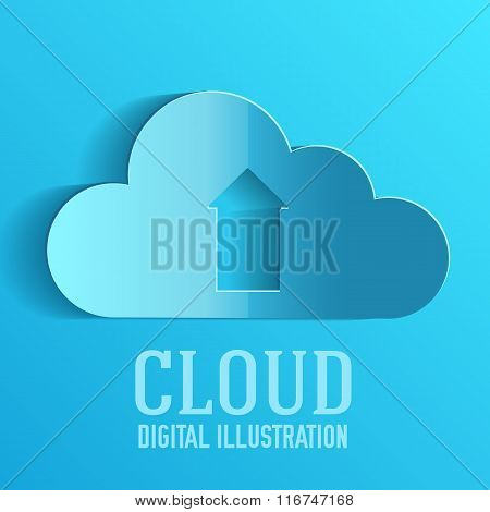 Cloud upload information on server illustration concept. Realistic with shadow style. Vector templat