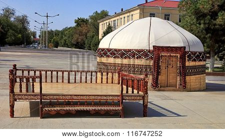 Ethnic Nomadic Yurt-building And Trestle-bed, Built For The Celebration Of Novruz.