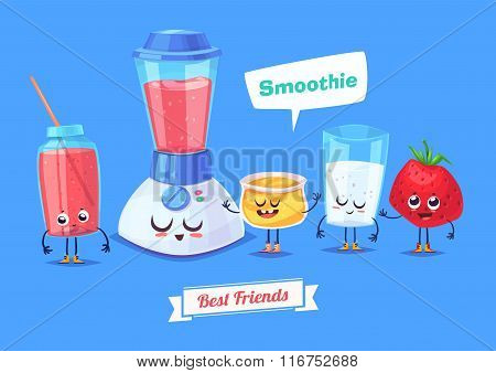 Set of breakfast characters. Vector cute cartoons