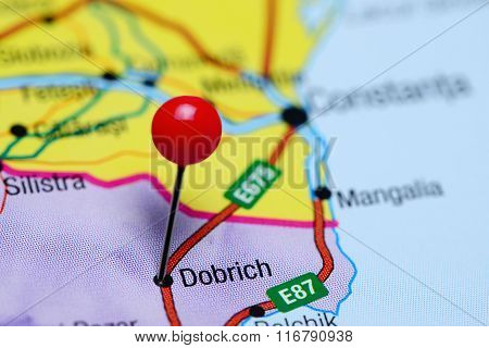 Dobrich pinned on a map of Bulgaria