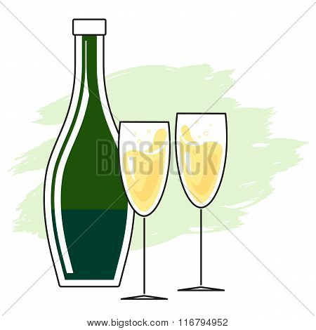 Champagne Bottle And Two Glasses
