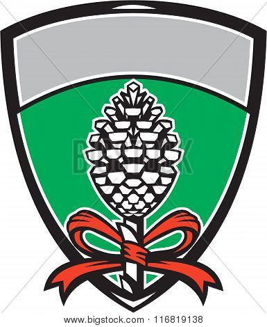 Thyrsus Pine Cone Staff Leaves Crest Retro