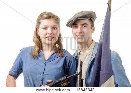 Couple Young Resistant During Wwii, Isolated On White