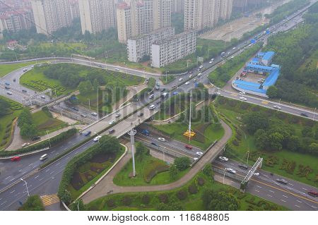 Aerial View Of City Overpass
