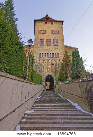 Old City Gate in Chur in winter. Chur is the capital of canton Graubunden in Switzerland. The city is the oldest town of Switzerland. The city is the oldest town of Switzerland