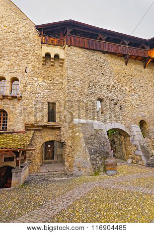 View To Courtyard Of Chillon Castle In Switzerland