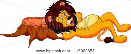vector illustration of lion cartoon sleeping isolated on white