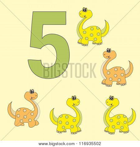 The Number 5. Five Dinosaurs (brachiosaurus ).