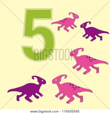 The Number 5. Five Dinosaurs (parasaurolophus).