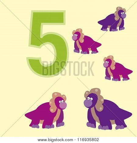 The Number 5. Five Dinosaurs (protoceratops ).