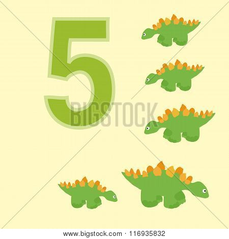The Number 5. Five Dinosaurs (stegosaurus) .