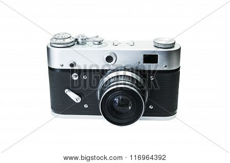 Retro digital photo camera isolated on white