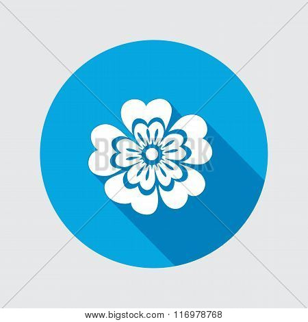 Primula flower icons. Spring flowers. Floral symbol. Round circle flat icon with long shadow. May be