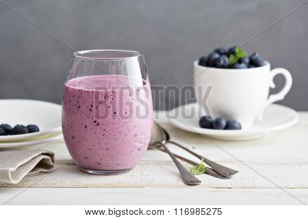 Blueberry banana smoothie in a glass