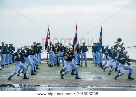 Pattaya Thailand - November 15 2017: Thai navy demonstating Fancy Drill in International Fleet Review 2017 at the beach of Pattaya Thailand.