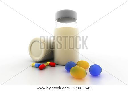 Medizin-Flaschen und Pillen
