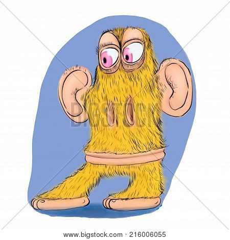 A monster with no arms and two legs that is hairy