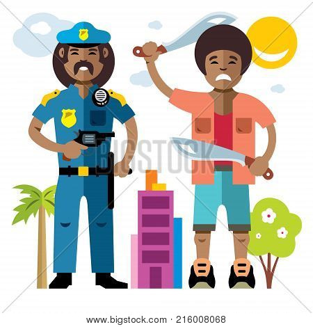 Police arrested the offender with a machete. Isolated on a white background