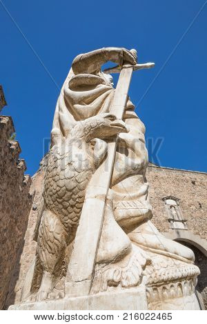 Ancient Statue Of Carlos V Inside Bisagra Gate In Toledo City