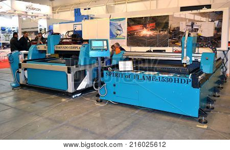 Kiev, Ukraine - November 23, 2017:-Industrial machinery, production aggregation and equipment, mechanical automaton facilities, machine tools and lathes. Industrial technologies, production processes.